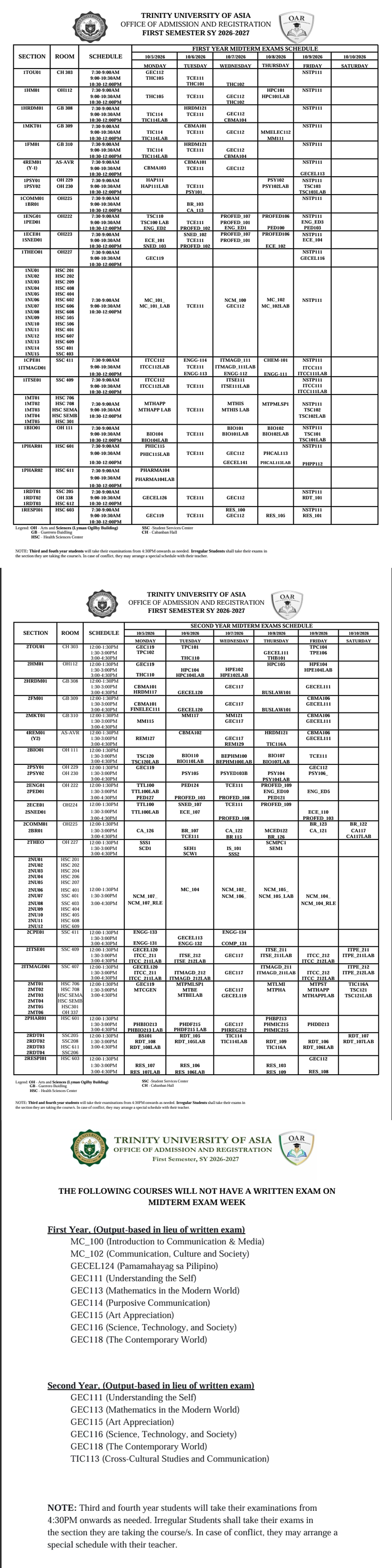 Midterm Exam Schedule